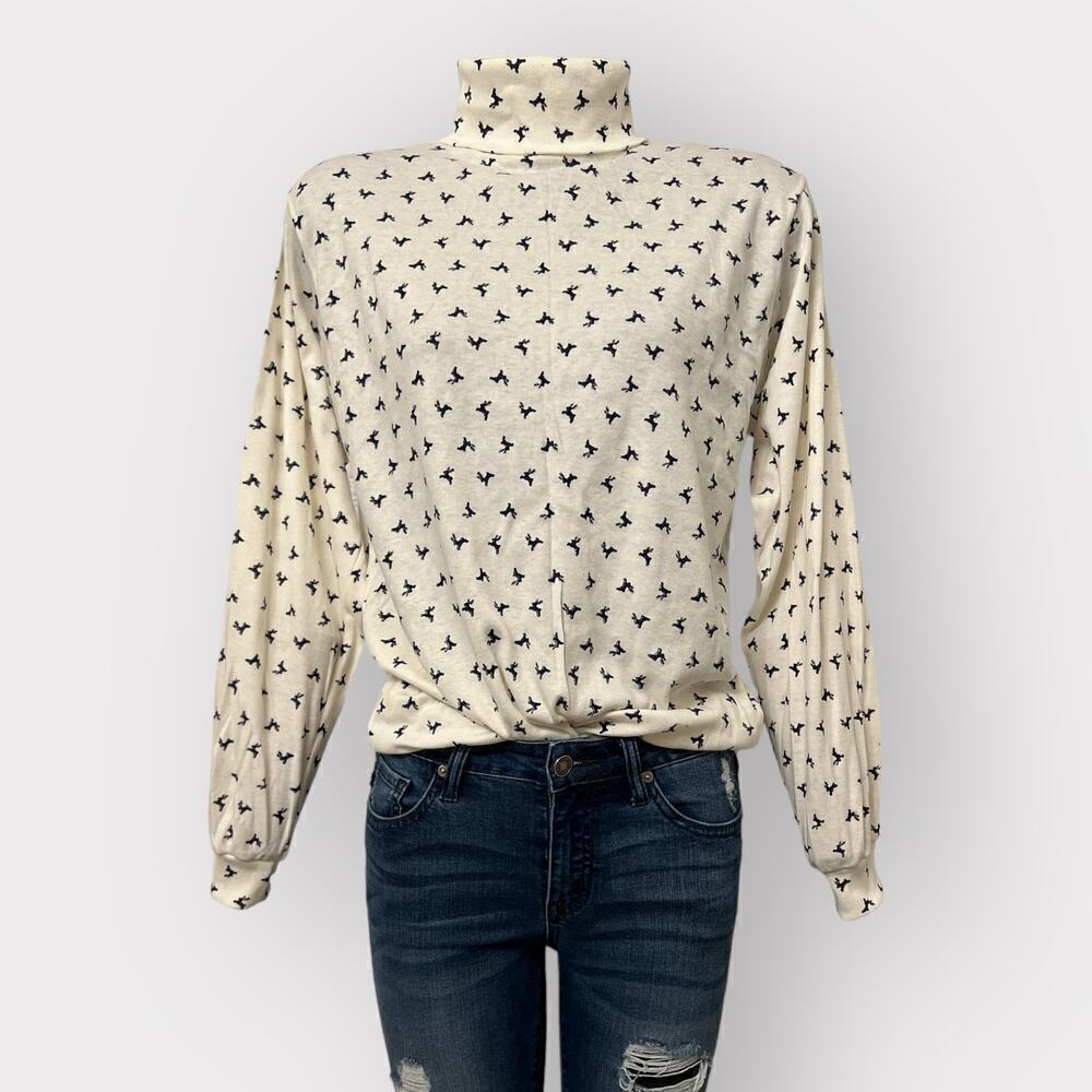 VINTAGE Womens NEW Turtleneck sz M L Single Stitch Long Sleeved Christmas Top